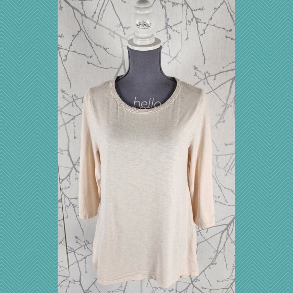 Chico's Ivory Blush Cotton Blend Scoop Neck High Low Top